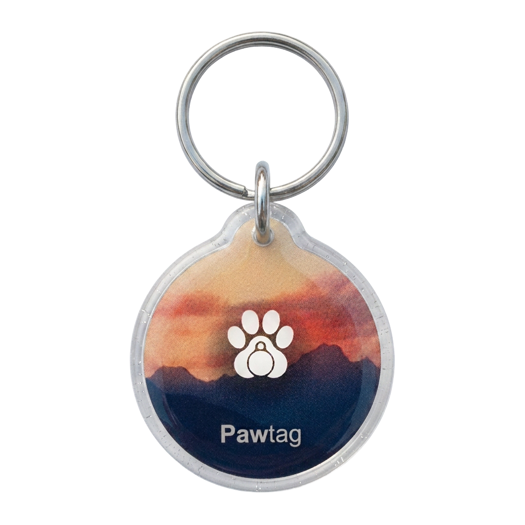 Pawtag Hundemarke Design Berge – blaue Marke mit NFC und QR-Code