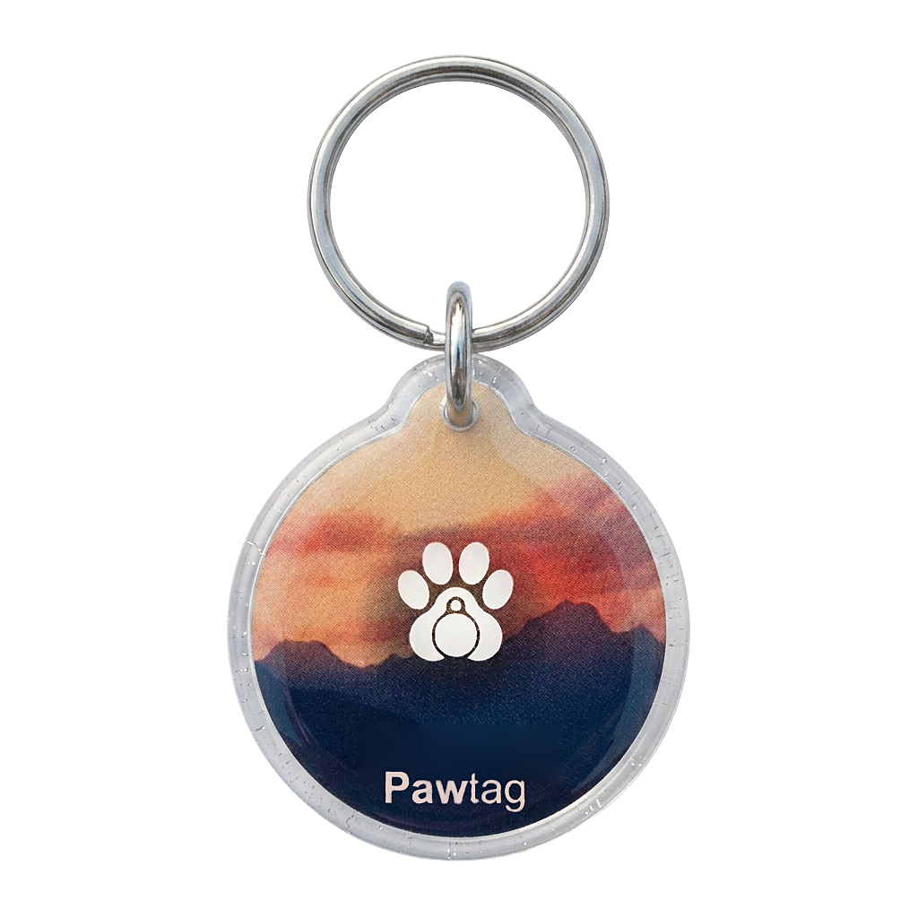 Pawtag Hundemarke Design Berge – blaue Marke mit NFC und QR-Code