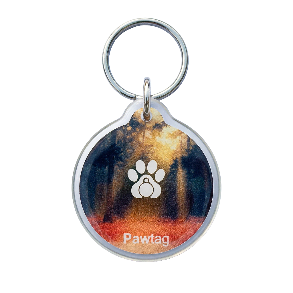 Pawtag Hundemarke Design Wald – grüne Marke mit NFC und QR-Code